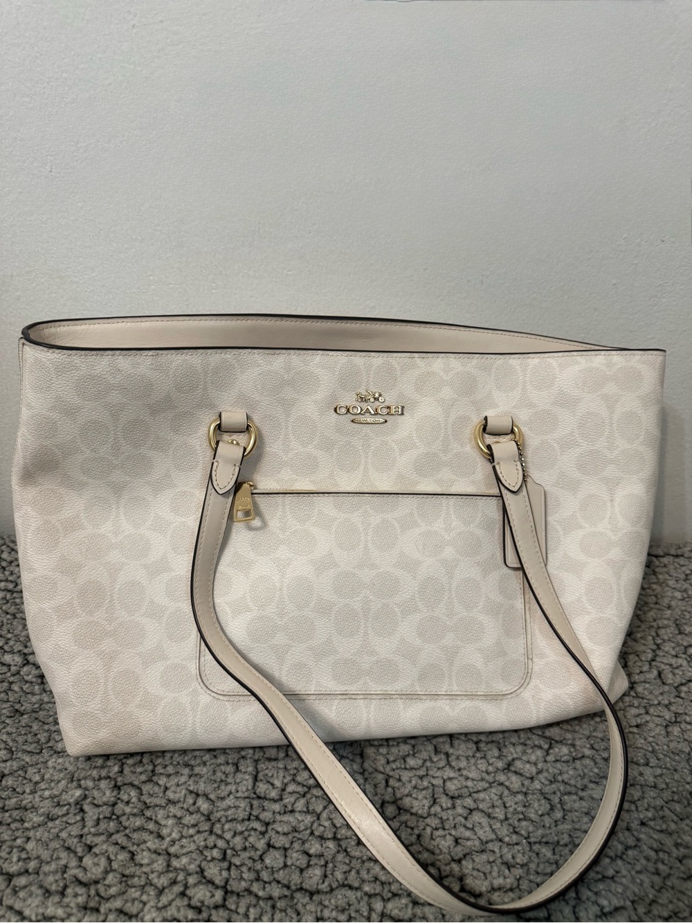 Coach Cream Signature Canvas Tote with Gold Hardware